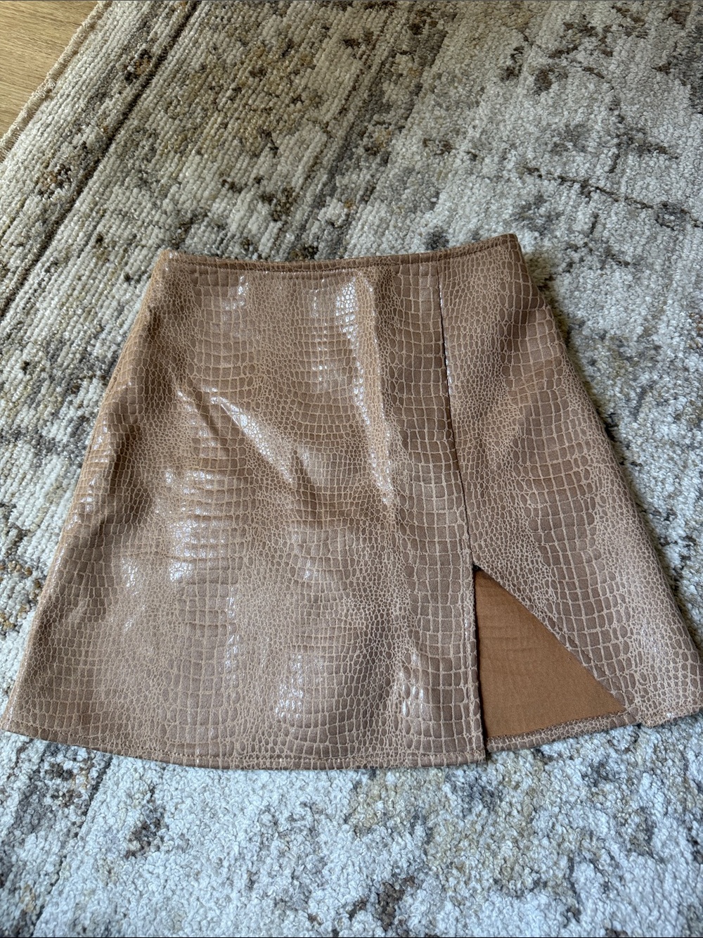 Motel Rocks Taupe Croc-Embossed Mini Skirt with Front Slit